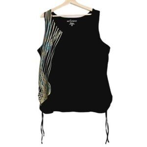 AE SPORT Athletic Tank Top Ruched Sides Black Wave Pattern Sz 4X